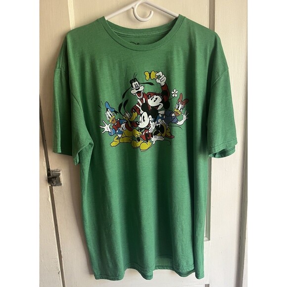 Walt Disney 90’s Vintage T-shirt Mens 50% Cotton 2XL Green Tee Mickey & Friends - Picture 1 of 5